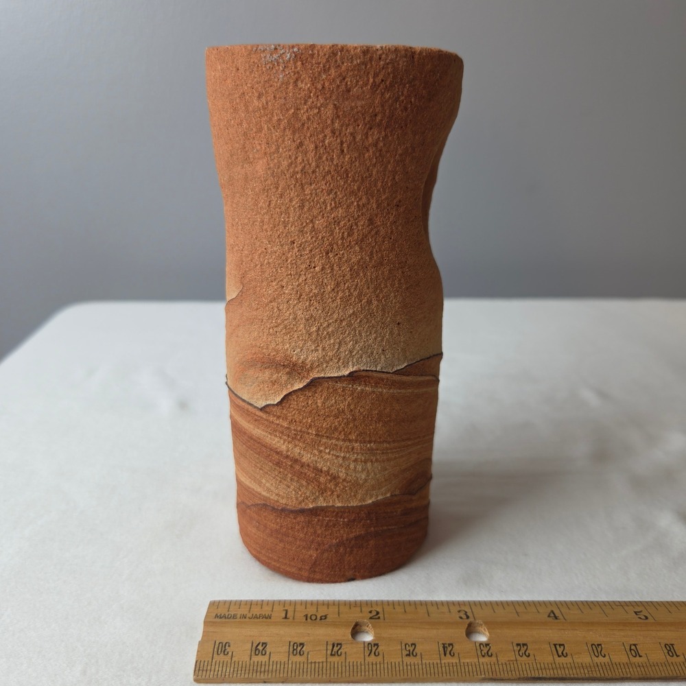 Natural‎ Layered Sandstone Cylindrical Vase Tealight Holder w/ Cutout Cork Base
